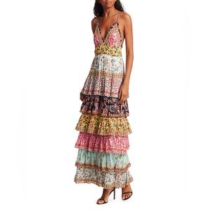 Alice + Olivia Imogene Tier Ruffle Floral & Paisley Maxi Dress size 0